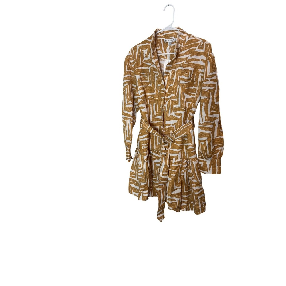 Shona Joy Imani Dress Womens 6 Brown Animal Print Belted Shirt Mini Long Sleeve